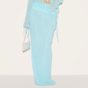 Aqua Ruched Chiffon Maxi Skirt